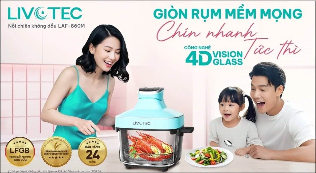 Nồi chiên không dầu Livotec sở hữu luồng nhiệt 360° giúp làm chín thức ăn nhanh chóng Nồi chiên không dầu Livotec sở hữu luồng nhiệt 360° giúp làm chín thức ăn nhanh chóng