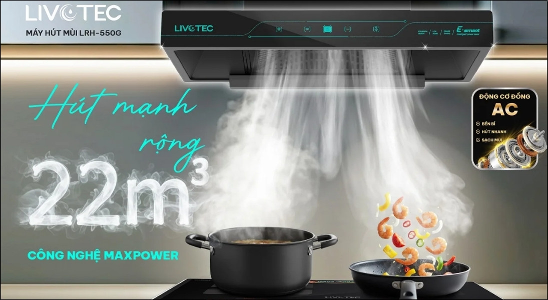 Máy hút mùi Livotec được trang bị động cơ MaxPower lõi đồng cao cấp, mang lại khả năng hút nhanh Máy hút mùi Livotec được trang bị động cơ MaxPower lõi đồng cao cấp, mang lại khả năng hút nhanh