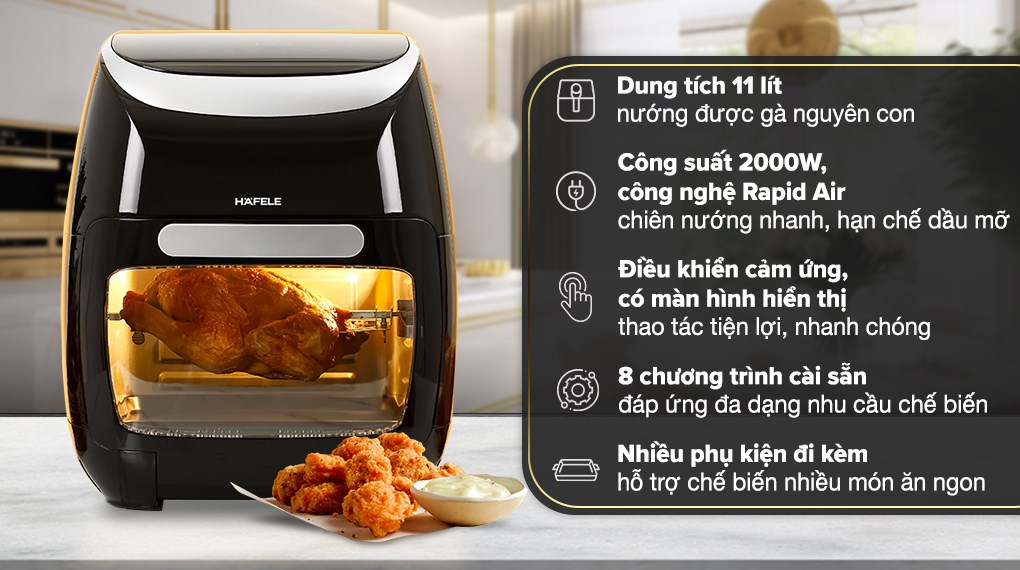 Lò chiên không dầu Hafele 11 lít HS-AF1102B cửa kính trong suốt