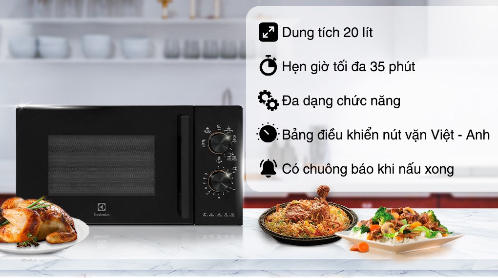Lò vi sóng có nướng Electrolux EMG20K22B 20 lít công suất 1000W Lò vi sóng có nướng Electrolux EMG20K22B 20 lít công suất 1000W