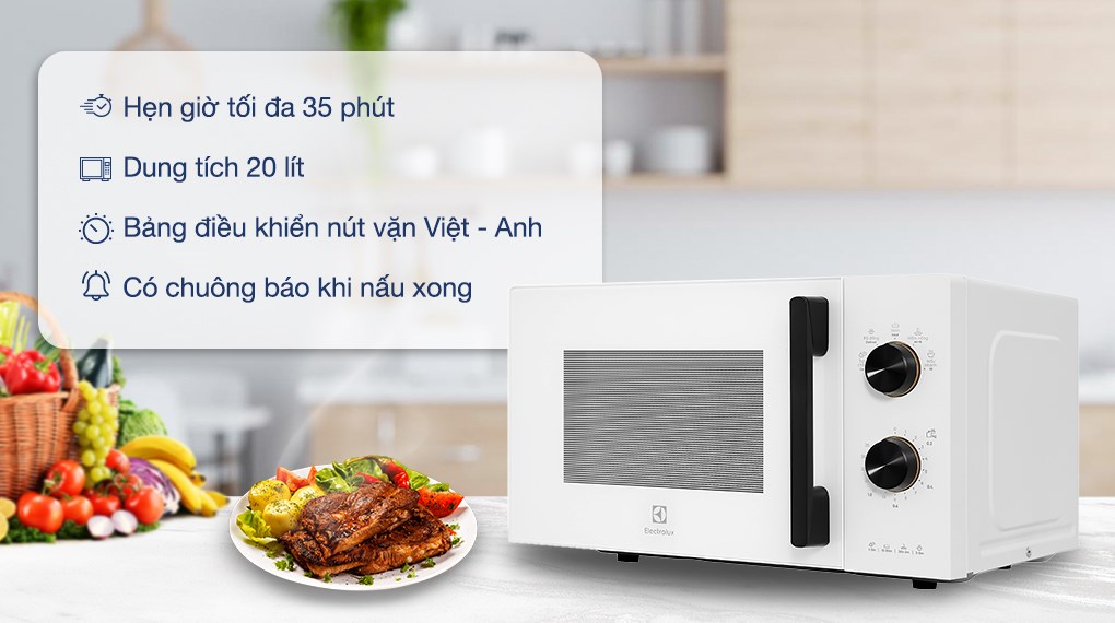 Lò vi sóng Electrolux EMM20K22W 20 lít 800W màu trắng nút vặn Lò vi sóng Electrolux EMM20K22W 20 lít 800W màu trắng nút vặn