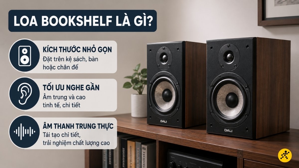 Loa bookshelf là dòng loa có kích thước nhỏ gọn Loa bookshelf là dòng loa có kích thước nhỏ gọn