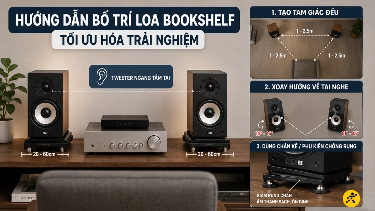 Cách bố trí loa bookshelf để tối ưu hóa trải nghiệm Cách bố trí loa bookshelf để tối ưu hóa trải nghiệm