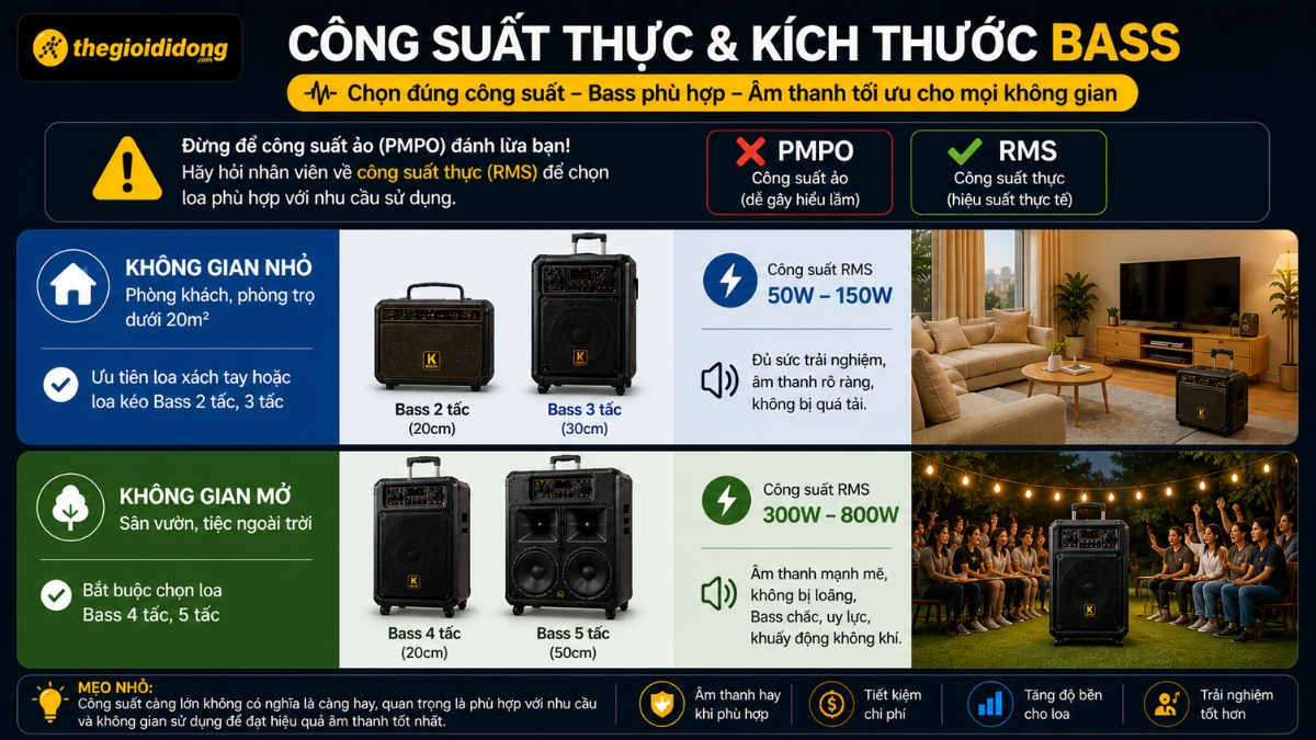 Công suất thực và kích thước Bass Công suất thực và kích thước Bass