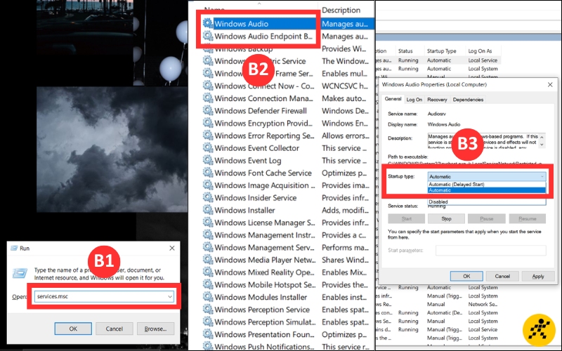 Cách khởi động lại dịch vụ chạy ngầm Windows Audio Services trong hộp thoại Services Cách khởi động lại dịch vụ chạy ngầm Windows Audio Services trong hộp thoại Services