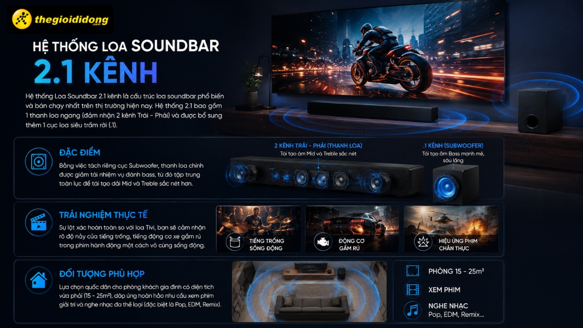 Hệ thống loa Soundbar 2.1 kênh Hệ thống loa Soundbar 2.1 kênh