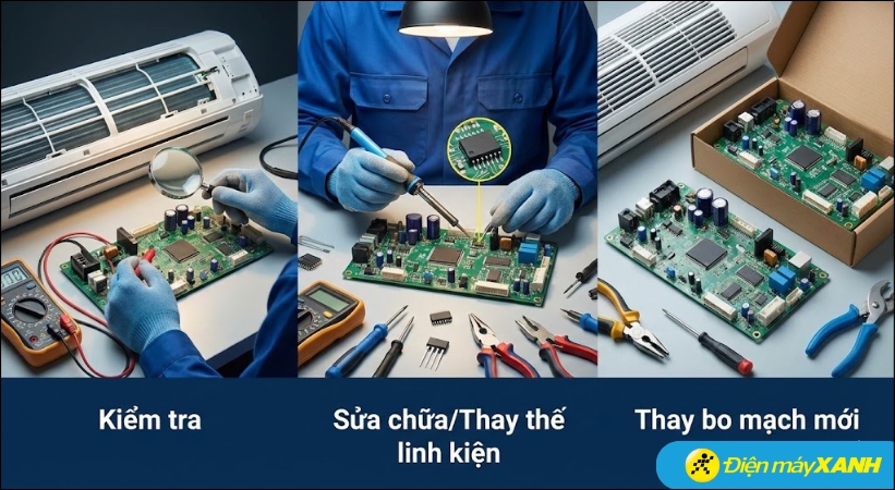 Đơn vị sữa chữa uy tín sẽ kiểm tra, sửa chữa hoặc thay thế IC, linh kiện bị hỏng hoặc thay cả bo mạch mới nếu cần