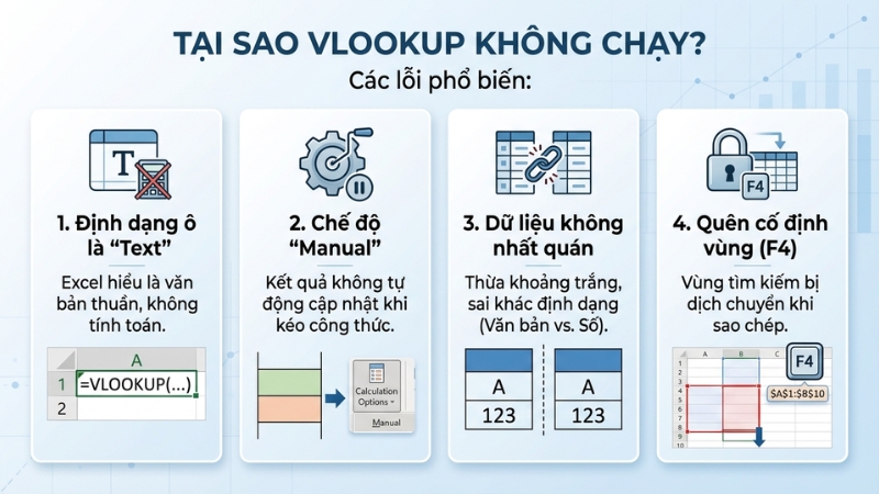 Tại sao Excel kh&ocirc;ng chạy c&ocirc;ng thức VLOOKUP?