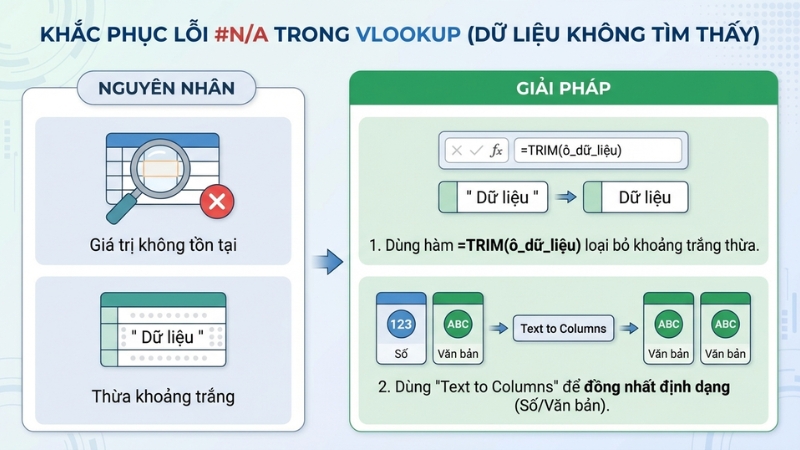 Sửa lỗi h&agrave;m trả về lỗi #N/A (Kh&ocirc;ng t&igrave;m thấy dữ liệu)