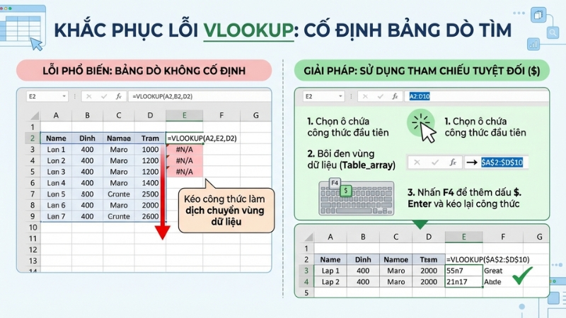 Sửa lỗi kết quả sai do chưa cố định bảng d&ograve; t&igrave;m (Table_array)