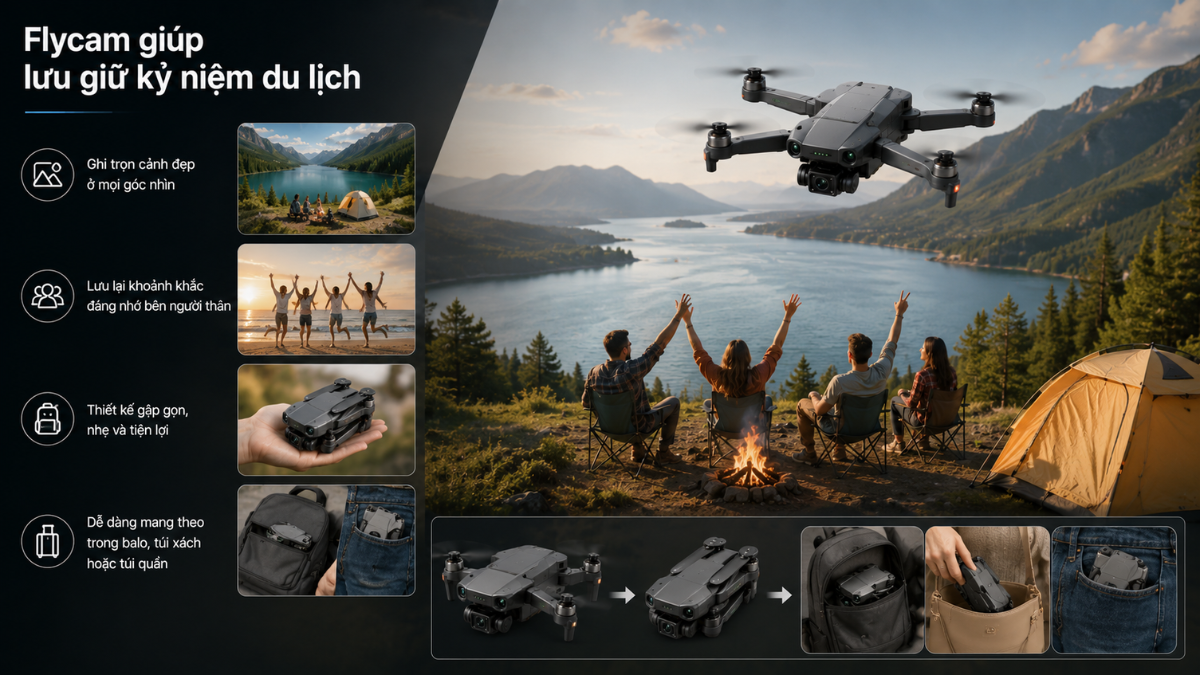 Ứng dụng flycam bỏ túi siêu gọn nhẹ để quay phim chụp ảnh lưu giữ kỷ niệm khi đi du lịch dã ngoại ngoài trời