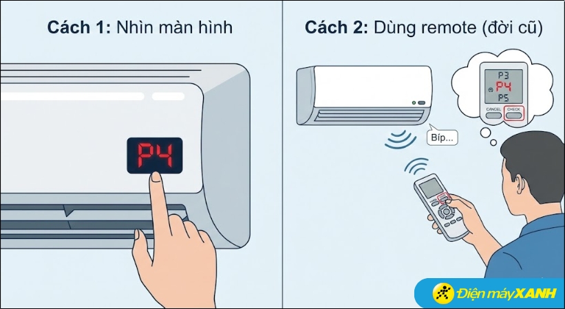 Quan sát mã lỗi và tín hiệu đèn để kiểm tra lỗi P4 của máy lạnh Panasonic Quan sát mã lỗi và tín hiệu đèn để kiểm tra lỗi P4 của máy lạnh Panasonic
