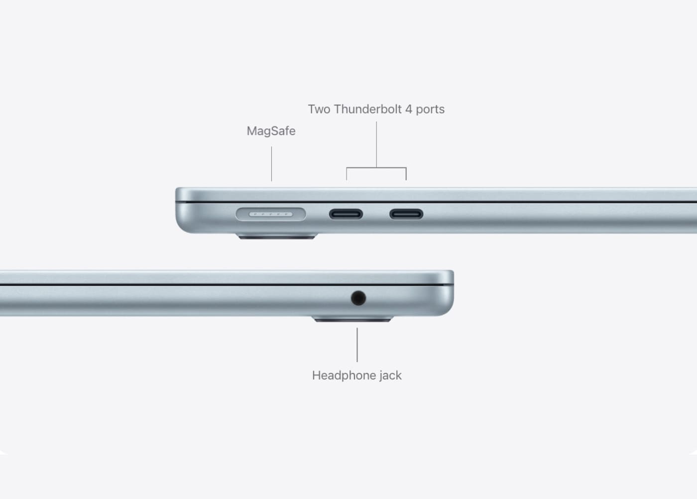MacBook Air M5 hỗ trợ hai cổng Thunderbolt 4 và cổng sạc Magsafe tiện dụng MacBook Air M5 hỗ trợ hai cổng Thunderbolt 4 và cổng sạc Magsafe tiện dụng