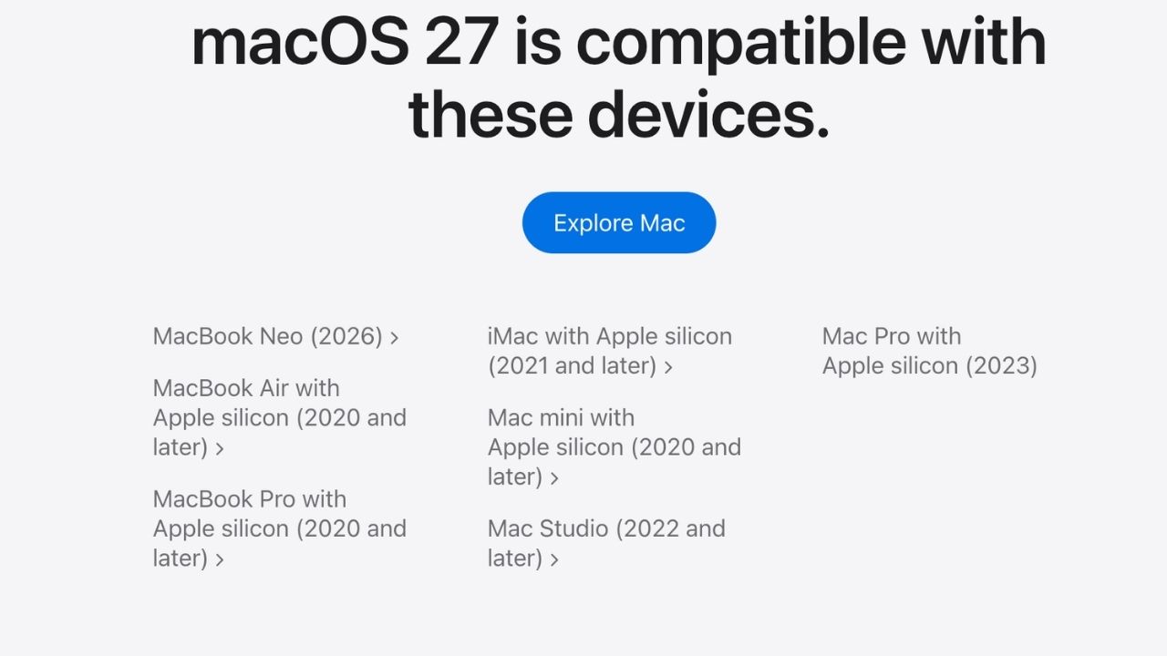 Danh sách máy Mac được cập nhật macOS 27 Golden Gate