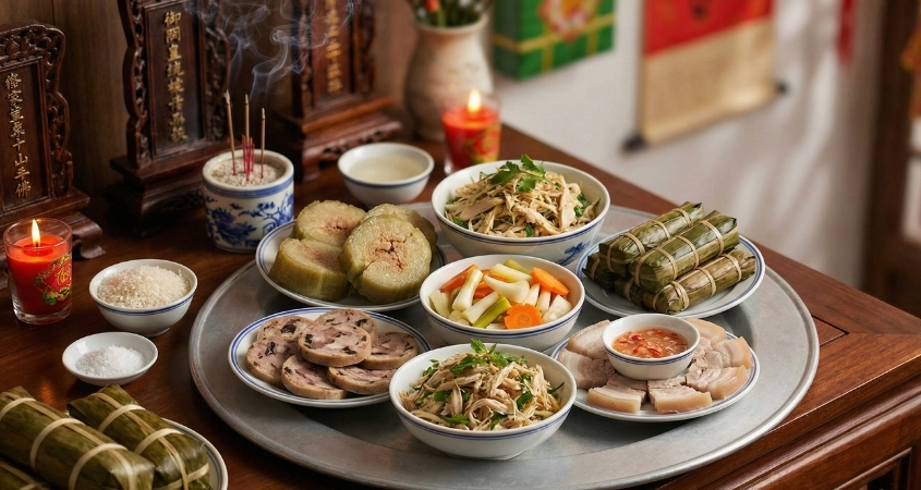 Mâm cúng giao thừa trong nhà