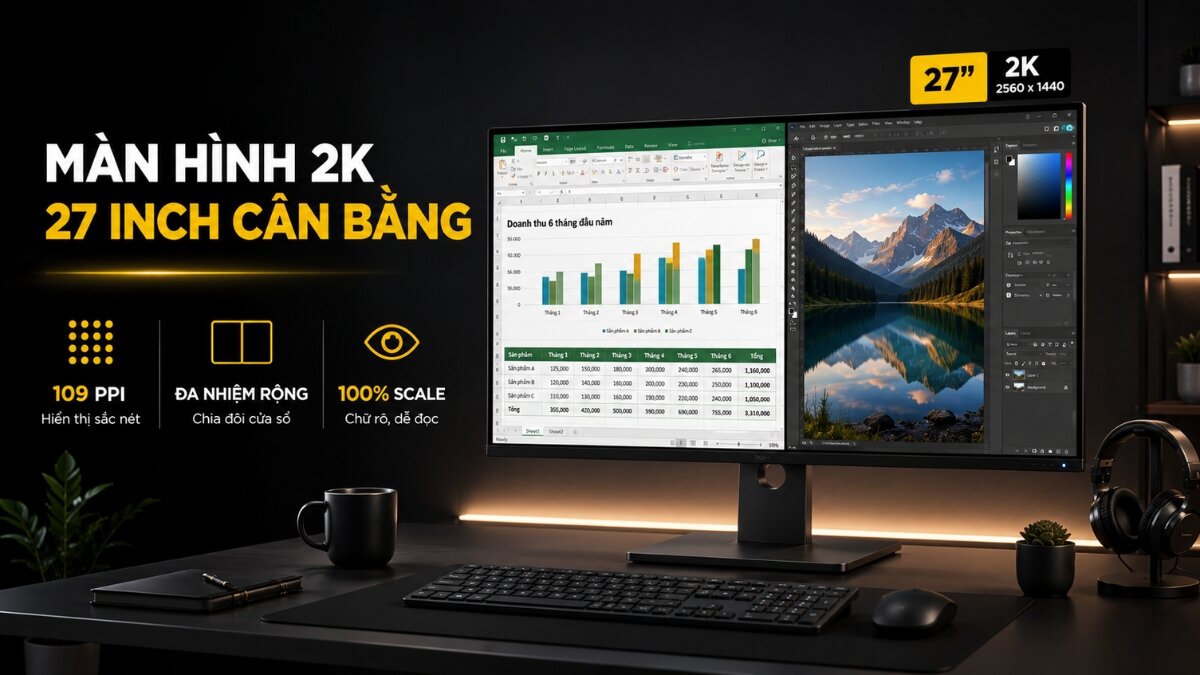 Màn hình 2K 27 inch tiêu chuẩn cho làm việc đa năng Màn hình 2K 27 inch tiêu chuẩn cho làm việc đa năng