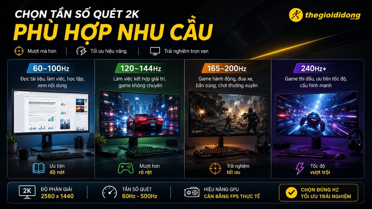 Tần số quét cao trên màn hình 2K chơi game mượt mà Tần số quét cao trên màn hình 2K chơi game mượt mà