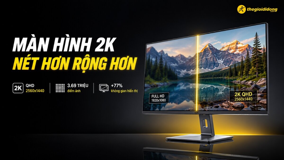 So sánh độ sắc nét giữa màn hình 2K và Full HD So sánh độ sắc nét giữa màn hình 2K và Full HD