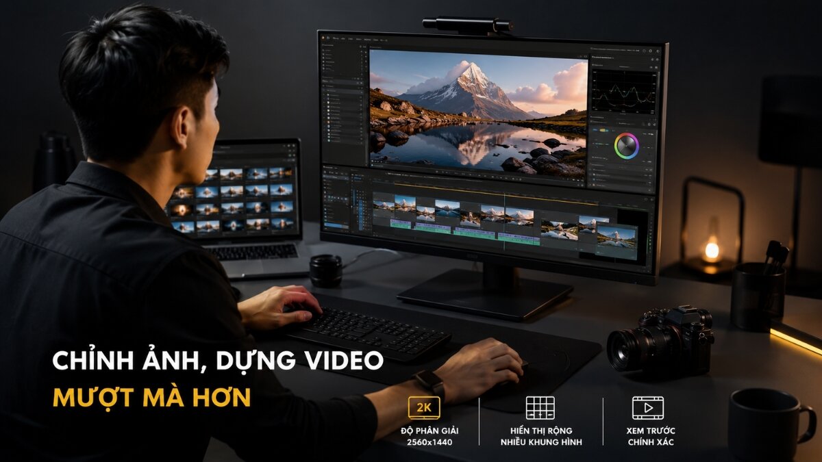 Thiết kế đồ họa và dựng video trên màn hình 2K màu sắc chuẩn Thiết kế đồ họa và dựng video trên màn hình 2K màu sắc chuẩn