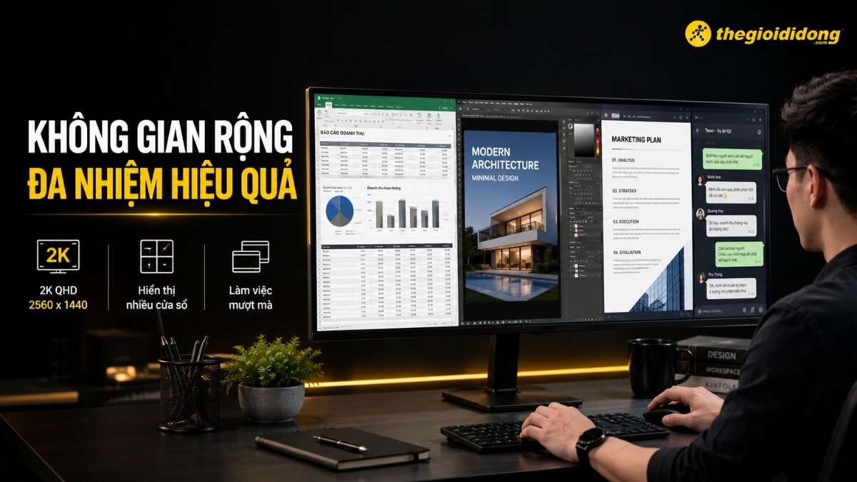 Đa nhiệm nhiều cửa sổ trên màn hình 2K tiện lợi Đa nhiệm nhiều cửa sổ trên màn hình 2K tiện lợi