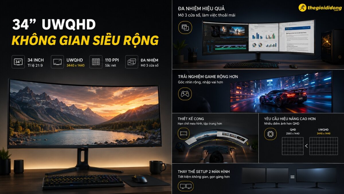 Màn hình siêu rộng 34 inch UWQHD 2K đa nhiệm Màn hình siêu rộng 34 inch UWQHD 2K đa nhiệm