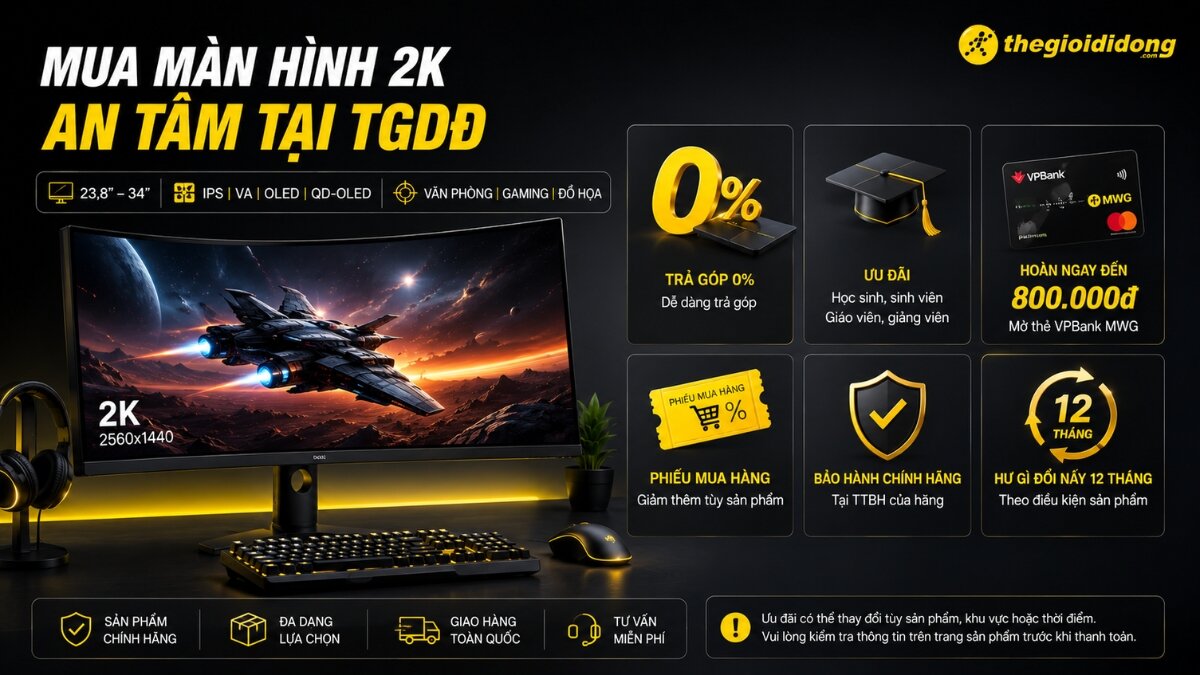 Mua sắm màn hình máy tính 2K chính hãng tại Thế Giới Di Động Mua sắm màn hình máy tính 2K chính hãng tại Thế Giới Di Động