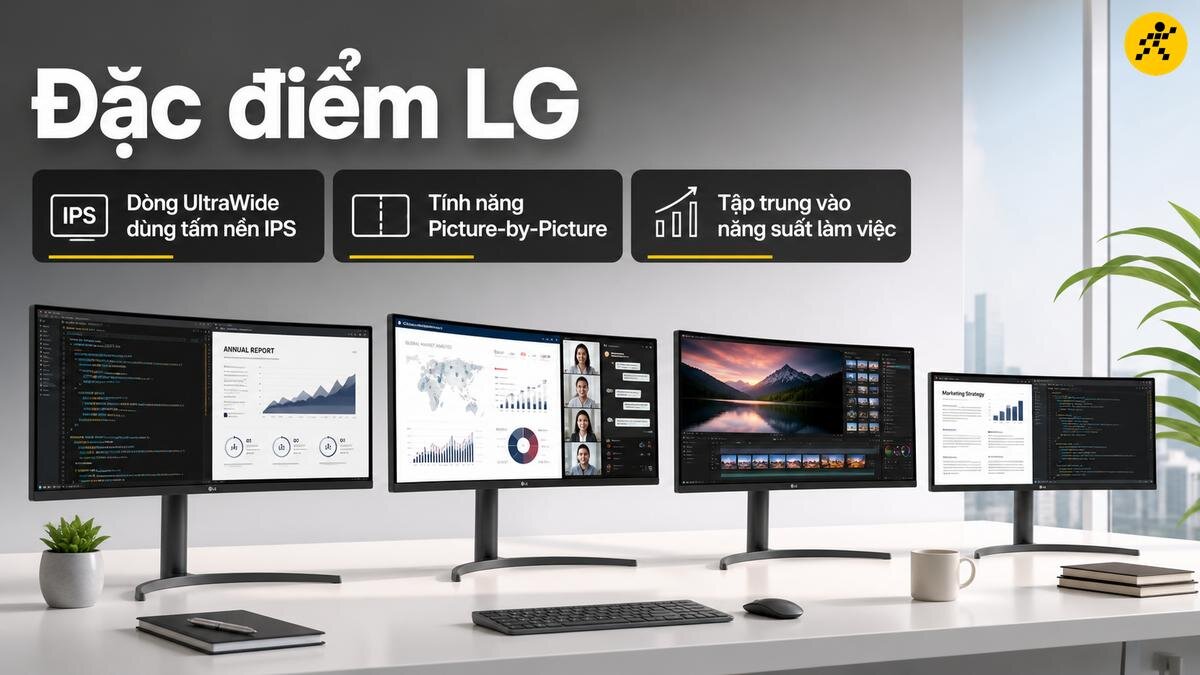 Màn hình LG cong: Trải nghiệm làm việc đa nhiệm và hiệu quả Một góc nhìn về các màn hình LG cong, bao gồm màn hình Ultrawide với công nghệ IPS và tính năng Picture-by-Picture, tối ưu cho năng suất làm việc