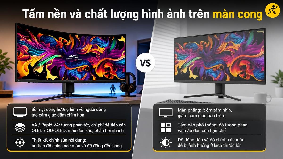 Màn hình cong hay màn hình phẳng tốt hơn? So sánh màn hình cong và màn hình phẳng, màn hình cong mang lại trải nghiệm chân thực hơn