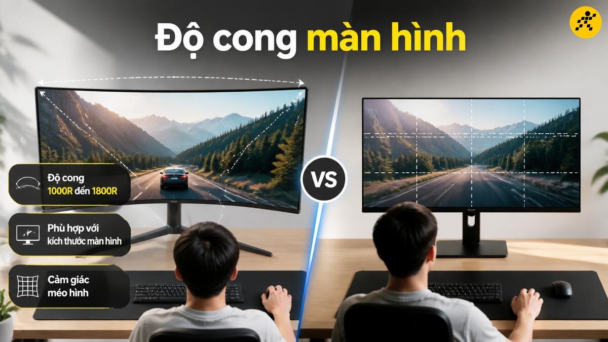 Các độ cong phổ biến trên màn hình cong máy tính So sánh độ cong 1000R, 1500R và 1800R trên màn hình máy tính cong
