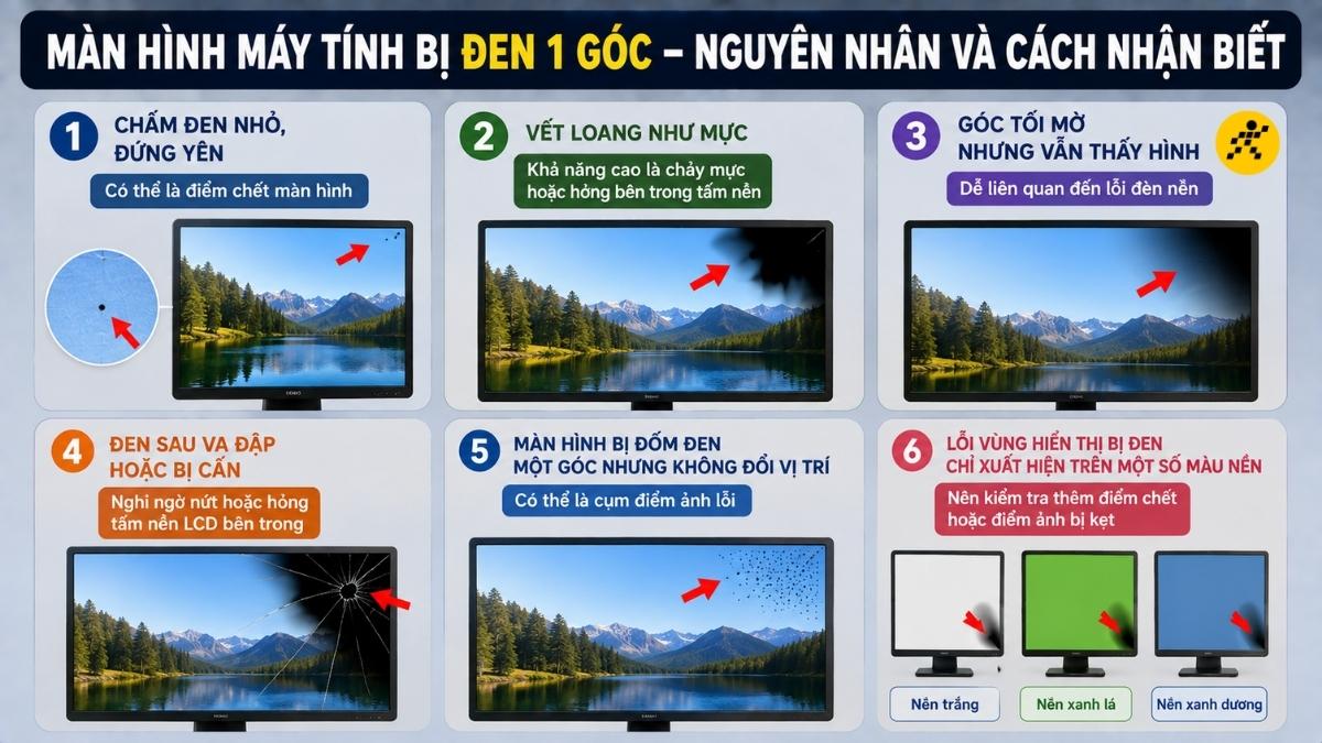 Dấu hiệu thường gặp khi một góc màn hình bị đen Dấu hiệu thường gặp khi một góc màn hình bị đen