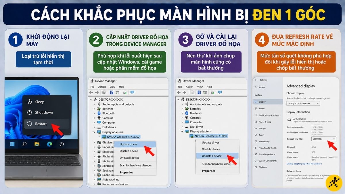 Cách khắc phục màn hình máy tính bị đen 1 góc tại nhà Cách khắc phục màn hình máy tính bị đen 1 góc tại nhà