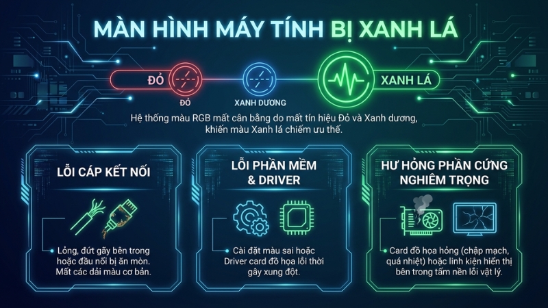 Nguy&ecirc;n nh&acirc;n khiến m&agrave;n h&igrave;nh m&aacute;y t&iacute;nh bị xanh l&aacute; c&acirc;y