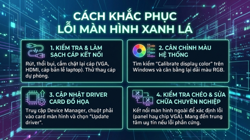 C&aacute;ch sửa lỗi m&agrave;n h&igrave;nh bị xanh l&aacute; c&acirc;y