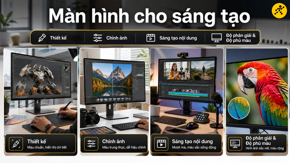 Màn hình máy tính đồ họa chuyên nghiệp độ phân giải 4K và chuẩn màu sắc cao cho thiết kế sáng tạo