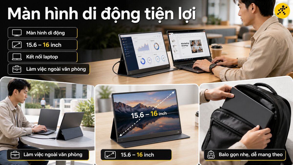 Màn hình máy tính di động mỏng nhẹ kết nối Type-C mở rộng không gian làm việc linh hoạt