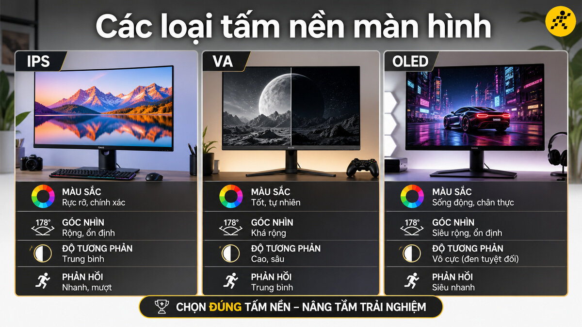 So sánh đặc tính các công nghệ tấm nền IPS, VA và OLED trên màn hình máy tính