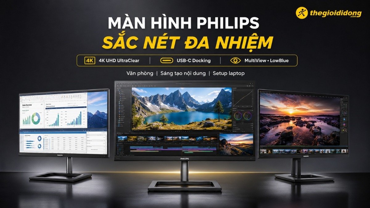 Màn hình Philips 4K hỗ trợ tính năng đa nhiệm với kết nối USB-C Màn hình Philips 4K hỗ trợ tính năng đa nhiệm với kết nối USB-C