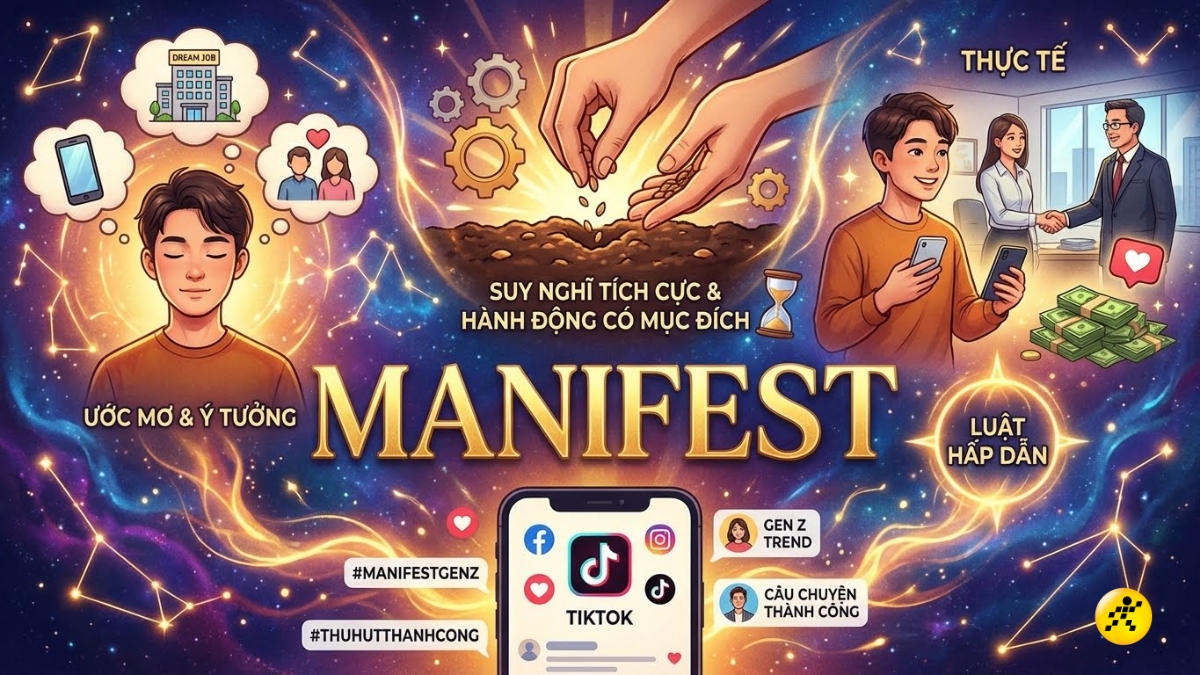 Manifest l&agrave; qu&aacute; tr&igrave;nh biến mong muốn th&agrave;nh hiện thực bằng c&aacute;ch tập trung suy nghĩ, cảm x&uacute;c