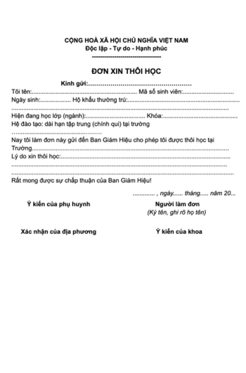 Mẫu đơn xin thôi học