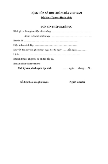 Đơn xin phép nghỉ học