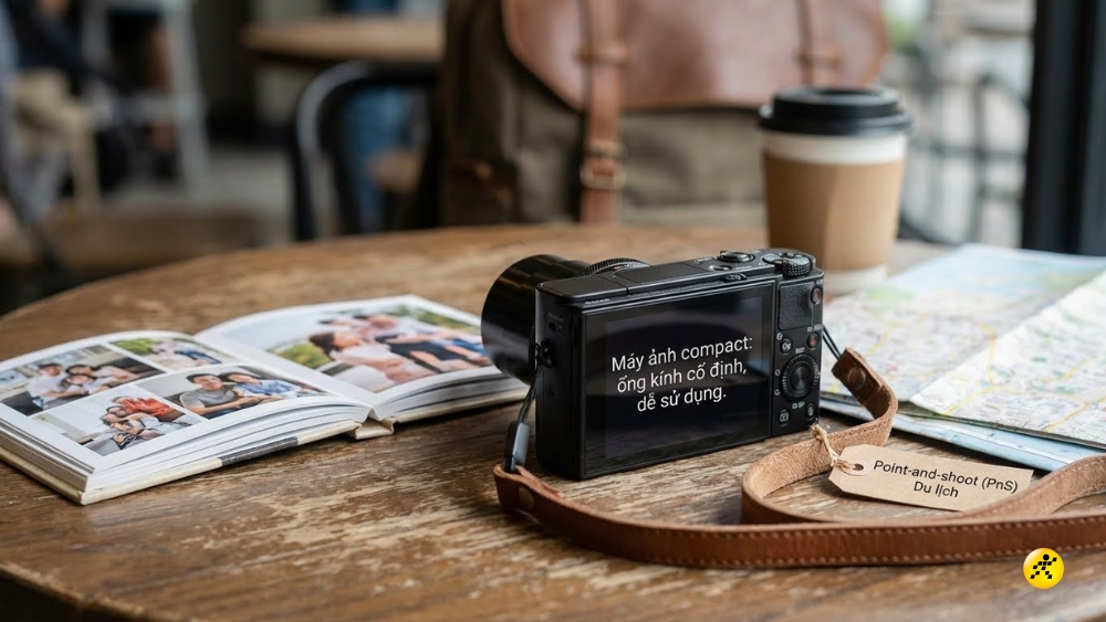 Máy ảnh Compact là dòng máy ảnh có ống kính gắn liền với thân máy Máy ảnh Compact là dòng máy ảnh có ống kính gắn liền với thân máy