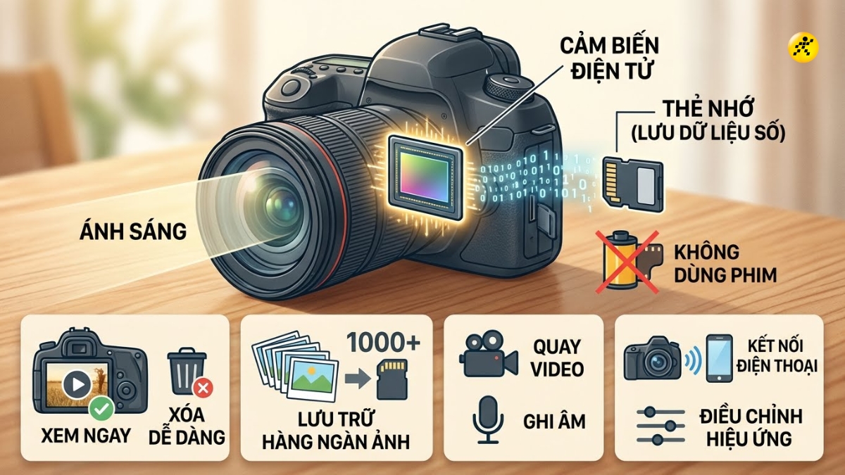 Máy ảnh kỹ thuật số là thiết bị điện tử sử dụng cảm biến điện tử Máy ảnh kỹ thuật số là thiết bị điện tử sử dụng cảm biến điện tử