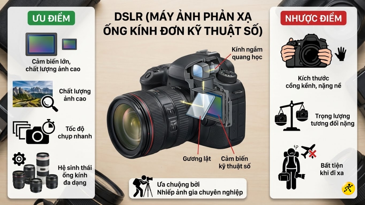 Máy ảnh DSLR là dòng máy ảnh phản xạ ống kính đơn kỹ thuật số Máy ảnh DSLR là dòng máy ảnh phản xạ ống kính đơn kỹ thuật số