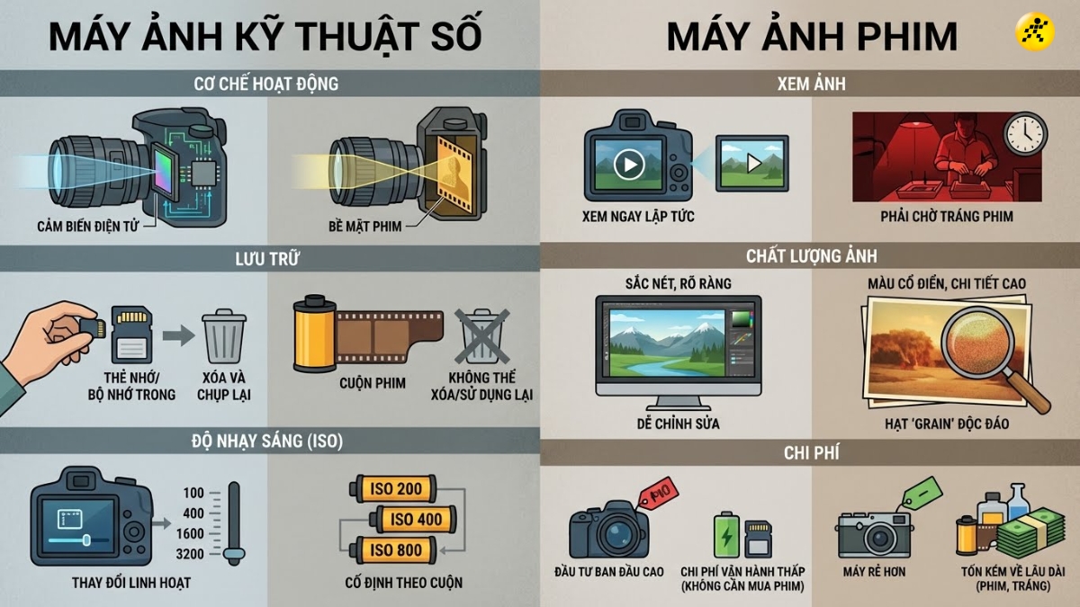 So sánh máy ảnh kỹ thuật số và máy ảnh cơ So sánh máy ảnh kỹ thuật số và máy ảnh cơ