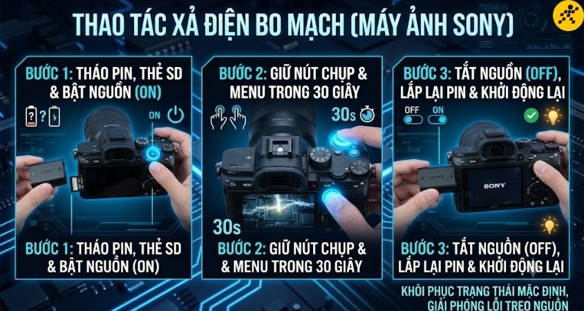 Cách xả điện bo mạch trên máy ảnh Sony Cách xả điện bo mạch trên máy ảnh Sony