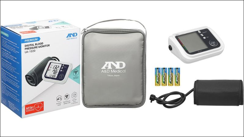 Trọn bộ sản phẩm m&aacute;y đo huyết &aacute;p bắp tay AND UA-1020