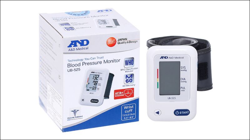 Trọn bộ sản phẩm máy đo huyết áp cổ tay AND UB-525