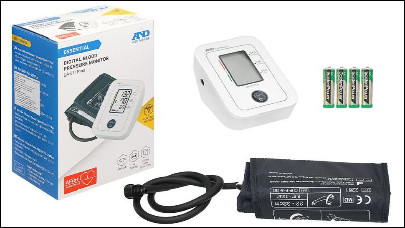 Trọn bộ sản phẩm m&aacute;y đo huyết &aacute;p bắp tay AND UA-611 Plus