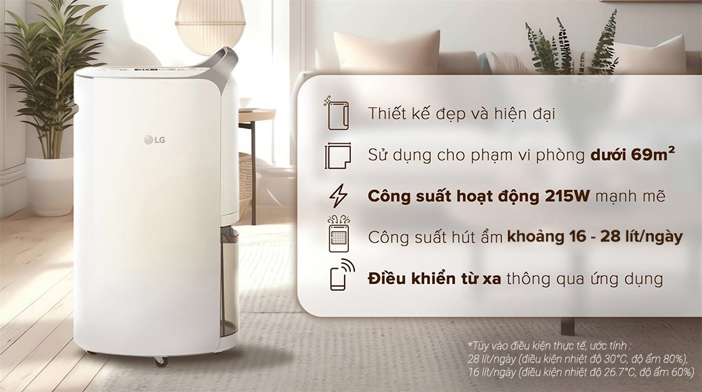 Máy hút ẩm LG Dual Inverter MD16GQSE0 16 lít/ngày kết nối LG ThinQ
