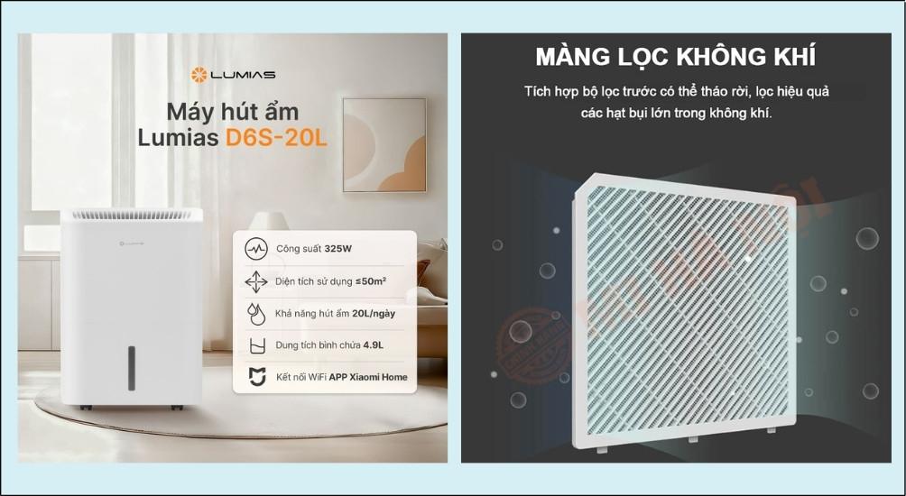 Một trong những điểm khác biệt của máy hút ẩm Lumias là hệ thống lọc khí đa năng
